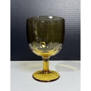 Vintage Bartlett‎ Collins Amber Yellow Thumbprint Glass Water Goblet Stemware